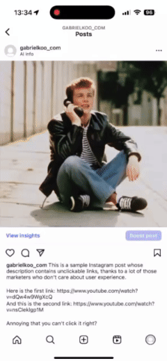 Step by step way to extract a link in an Instagram post description