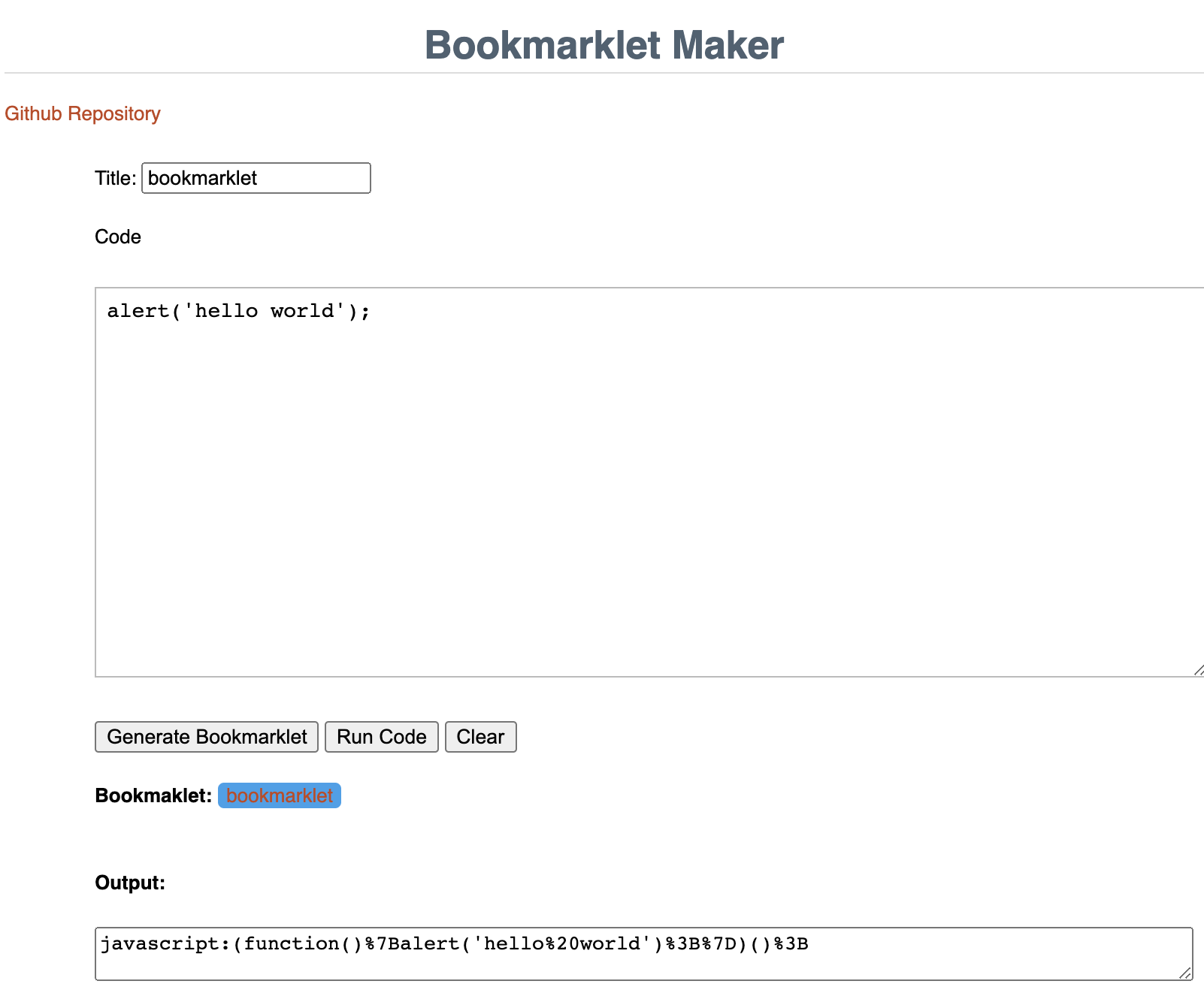 Bookmarklet generator