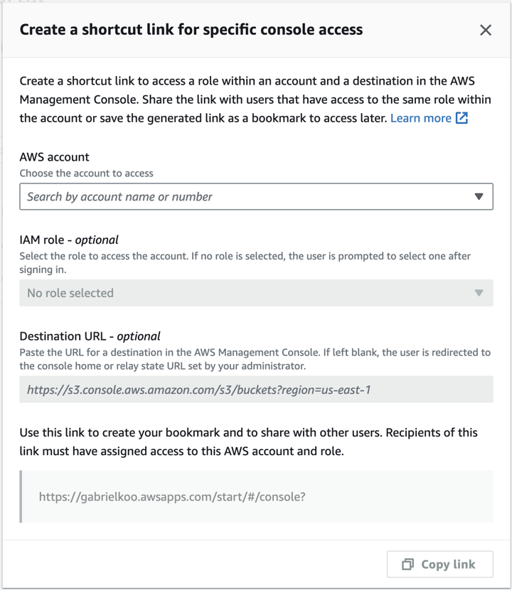 New "Create Shortcut" feature of AWS IAM Identity Center