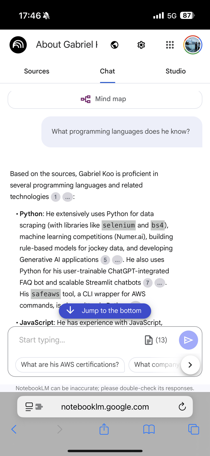 NotebookLM Chat Interface on My Profile